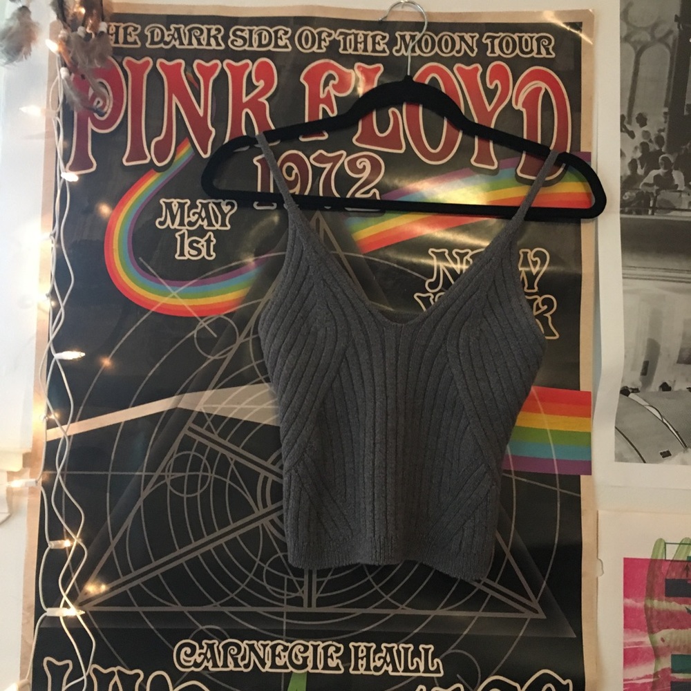 crochet knit grey tank top